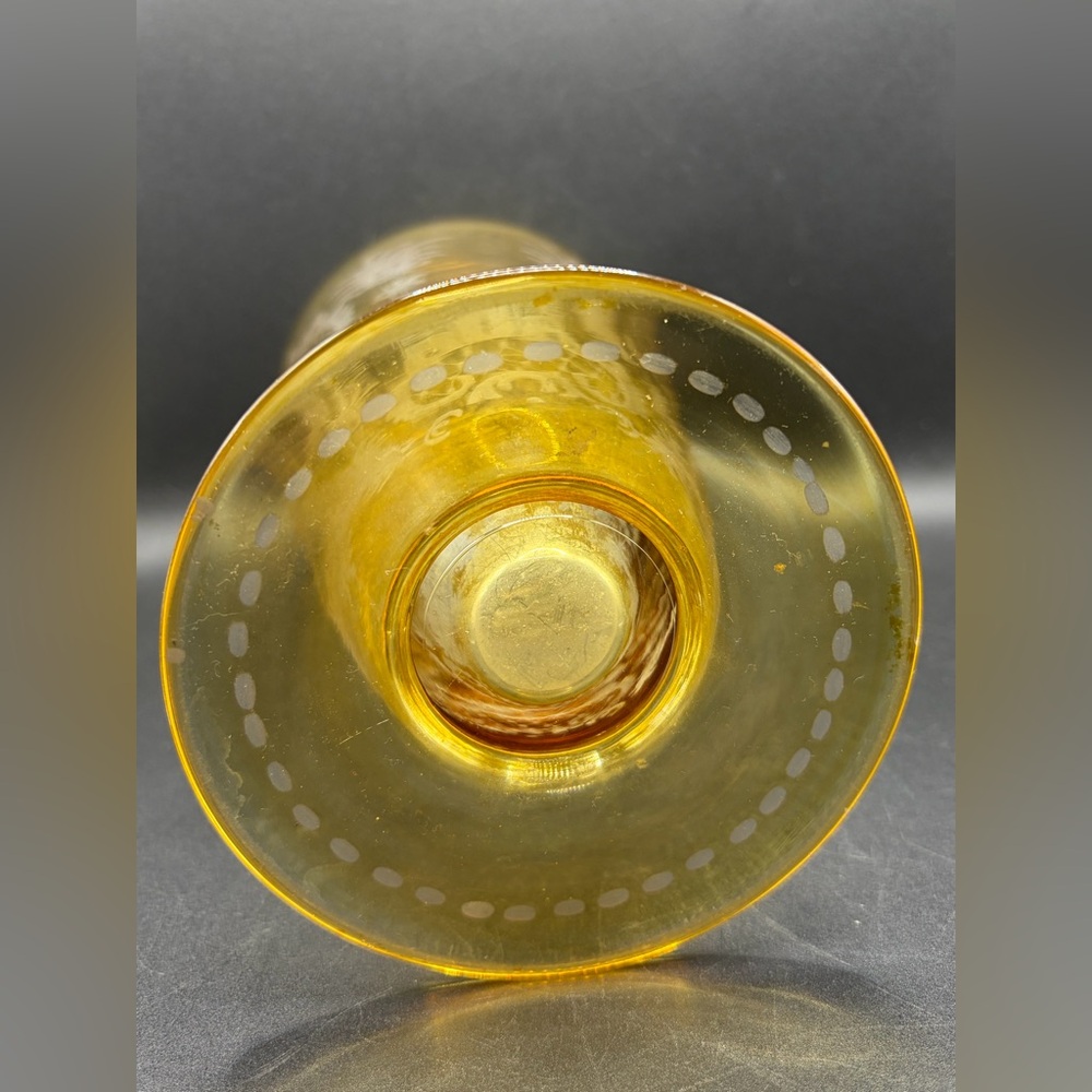 Vintage Bohemian Etched Yellow Pastoral Castle Rabbit Bird Landscape Glass Vase - Picture 14 of 16